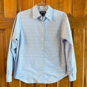 Lands' End Women's Light Blue Checkered Button Down Shirt